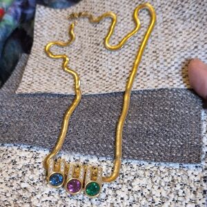 Gold-Tone Necklace with Blue, Purple and Green Gemstone Accents